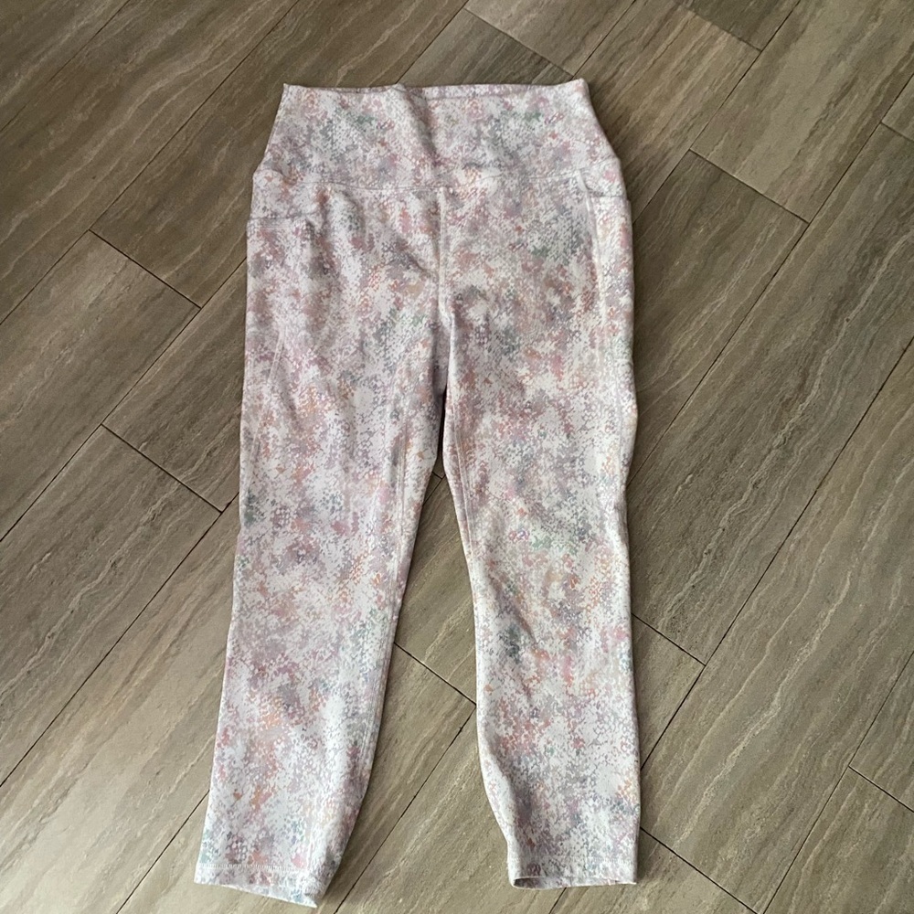 Reebok RBX Active Wear Leggings Watercolor Floral White - Pockets Women's Large